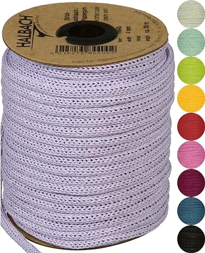 Halbach Seidenbänder Premium Papier Strickschlauch | Breite: 4mm Länge: 30m | Schlauchgarn befüllbar und reißfest, Papiergarn für Namensschilder Kinderzimmer oder zum basteln, Farbe: lavendel