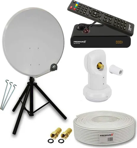 Camping TV SAT Anlage 60cm mit Single LNB - Satellitenschüssel für HDTV, ideal für Camping. Mit wetterfestem LNB-Gehäuse und tragbarem Stativ für optimale Empfangsqualität unterwegs.