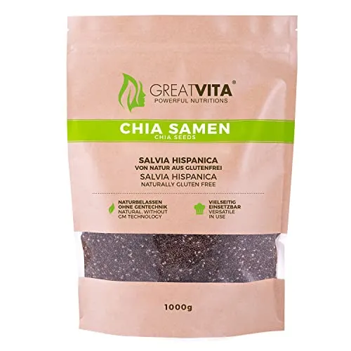 GreatVita Chia Samen 5kg – Naturbelassen, reich an Omega-3 & Ballaststoffen | Ideal für Smoothies, Joghurt, Salate, Backen, Chia-Pudding & Brei