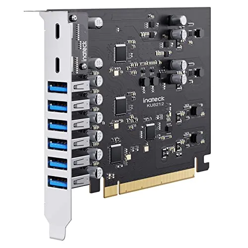 Inateck USB 3.2 Gen 2 PCIe Karte mit 7 Anschlüssen - Port-Erweiterungskarte mit 3 USB Typ-A und 2 USB Typ-C Anschlüssen, ideal zur schnellen Datenübertragung und Erweiterung Ihres PCs.