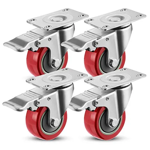 Meditool Möbelrollen 4er Set Lenkrollen 75mm Rollspurenfreie Schwerlastrollen mit Bremsen bis 400 kg für Wohn- und Büro, Schwarz