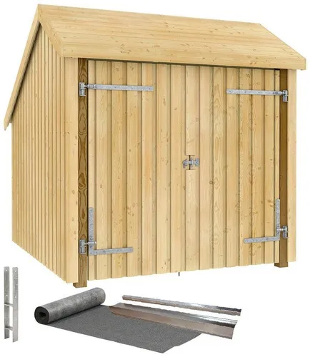 Fahrradunterstand mit Doppeltür und Dachpappe - Gartenhäuser, Geräteschuppen & Carports – Robuster Fahrradschuppen aus druckbehandeltem WPC, UV-beständig und ideal für Innen- & Außenbereich, einfache Montage und schickes skandinavisches Design.