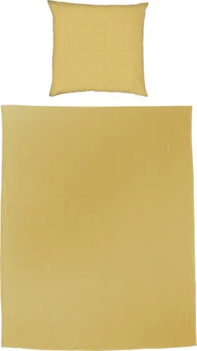 Vario Summer-Set Baumwolldecke mit Renforce-Kissen - Senf 150 x 200 cm - Bettwäsche-Set mit hochwertiger Baumwolldecke und weichem Renforce-Kissen, perfekt für einen gemütlichen Sommerabend.