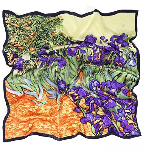 Prettystern Damen grün Seidentuch 90X90 cm Impressionismus Kunstdrucke Malerei Silk Shawl Van Gogh - Schwertlilien/Iris P962