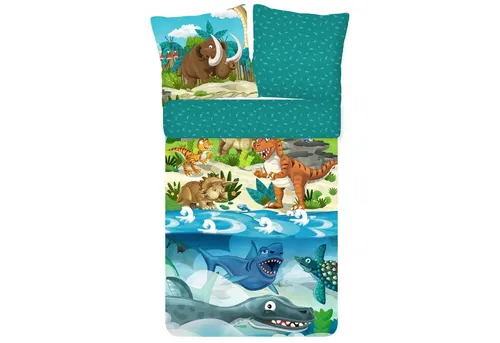ESPiCO Kinderbettwäsche Urzeit Trendy Bedding - Bettwäsche-Set mit T-Rex und Mammut-Motiven, aus 100% Baumwolle für optimalen Schlafkomfort und ideale Atmungsaktivität – perfekt für kleine Dinosaurier-Fans!