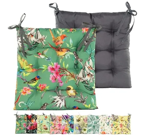JACK Outdoor Motiv Stuhlkissen 38x38cm Lounge Kissen Auflage Wasserfest Sitzkissen Garten Lotus Effekt, Farbe:Vögel Grün