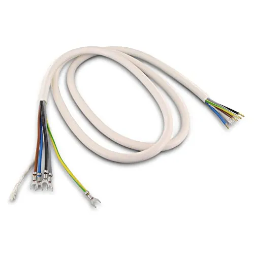 DL-pro Herdanschlusskabel 1,5 m – 5 x 1,5 mm² Rundkabel – Anschlussleitung für kleine Kochfelder (max. 2 Heizkreise / 3.500 W) – H05VV-F – Weiß – Quetschverbinder & Kabelschuhe