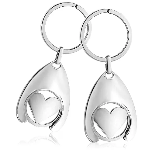 com-four® 2X Schlüsselanhänger mit Einkaufswagenchip, Herz-Anhänger mit herausnehmbarem Einkaufs-Chip (2 Stück)