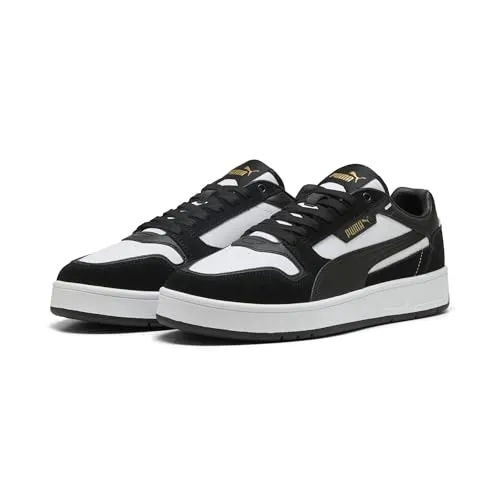 PUMA Court Classic Sneakers aus Wildleder 42.5 - Weiß Schwarz Gold - Damen-Sneaker mit regulärer Breite, SOFTFOAM+ Einlegesohle für höchsten Komfort und stilvollem PUMA Branding in Gold.