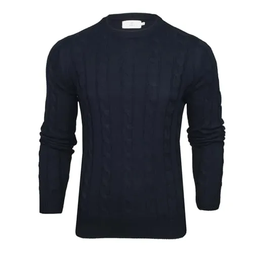 Xact Herren Strickpullover mit Zopfmuster – Warmer Rundhalspullover für Herbst & Winter, Weich & Atmungsaktiv (Navy) M