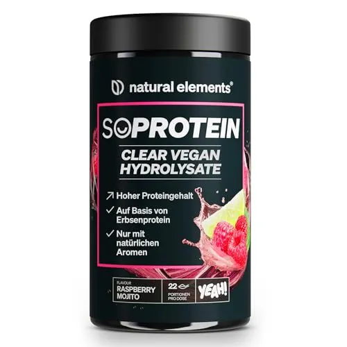 natural elements Clear Vegan Hydrolysate 450g – Raspberry Mojito – Proteinpulver – erfrischender Protein-Shake – ohne Whey Isolate – in Deutschland produziert & laborgeprüft