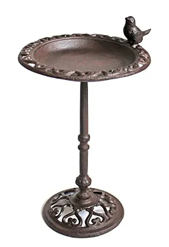 Spetebo Wassertränke Vogel antik braun aus Gusseisen - 39 cm - Futterstationen für Wildvögel, romantische Gartendekoration aus robustem Gusseisen in antiker Optik, ideal für bunte Blumenbeete und Vögel.