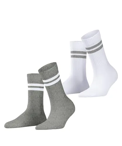 ESPRIT Damen Socken Tennis Stripe Multipack W So Baumwolle gemustert 2 Paar, Mehrfarbig Weiß Grau 0010, 39-42