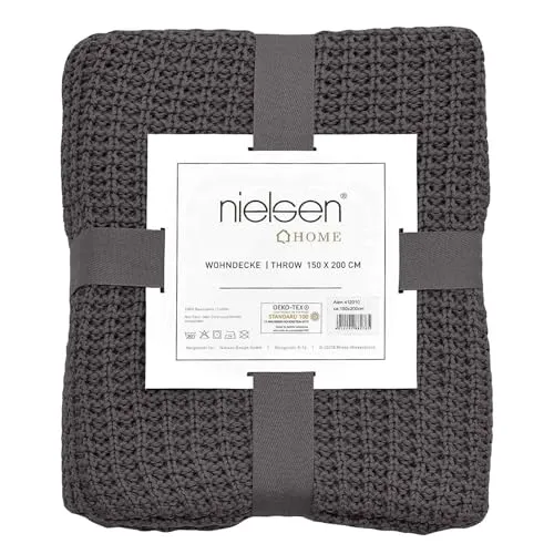 nielsen HOME Wohndecke Alen grob gestrickt, 150x200 cm, Antik Grau, 100% Baumwolle, Strick, Grobstrick, Ökotex, Strickdecke, gemütliche modische Elegante Decke