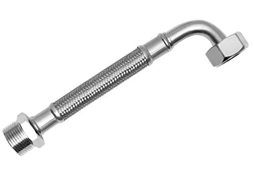 SFX® Panzerschlauch 2m Flexschlauch 3/4 Zoll AG x 3/4 Zoll ÜM - 90°Bogen DN8 Waschmaschinenschlauch Geschirrspüler Spülmaschinen Schlauch Verlängerung Zulauf