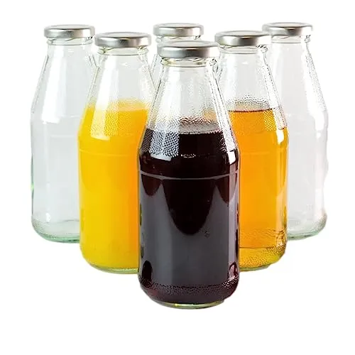gouveo 6er Set Saftflasche 500 ml mit Schraubdeckel silberfarben - Runde Glasflasche 0,5 l mit TO43 Verschluss - Leere Flasche zum Befüllen für Küche und Haushalt (SF500S)