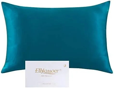 Ethlomoer Kissenbezug aus natürlicher Reiner Seide für Haar und Haut, beidseitig 19 Momme, 600 Fadenzahl, Design mit verstecktem Reißverschluss, 1 Stück (Türkis, 40 x 60 cm)