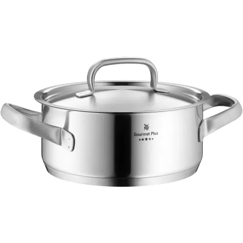 WMF Bratentopf Ø 24 cm Gourmet Plus - Kochtöpfe, braten und schmoren in einem Topf dank energiesparendem TransTherm®-Allherdboden für gleichmäßige Wärmeverteilung und hitzebeständigen, eleganten Cromargan® Edelstahl.