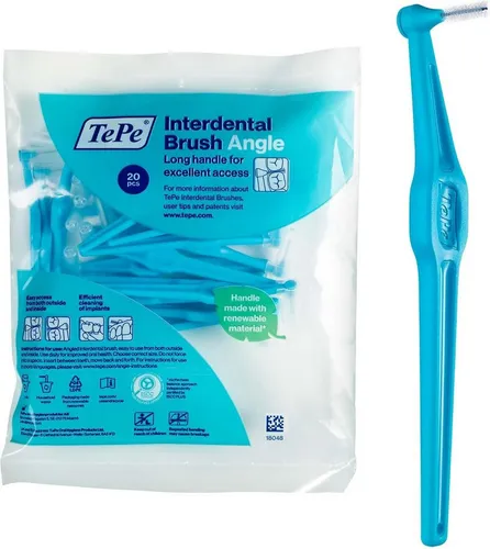 TePe Interdentalbürsten Angle Blau 0,6mm, ISO-3, 20-Pack, Langer, flacher Griff
