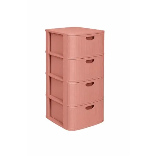 Kreher® XL Rollcontainer mit 4 Schubladen in Rillen-Optik (Rot-Braun)