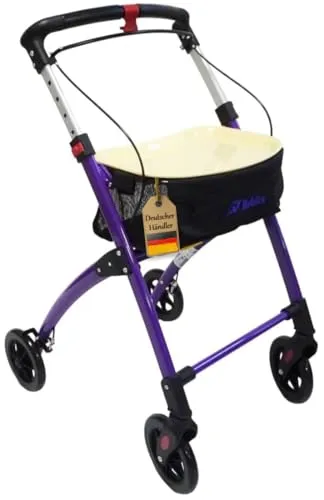 FabaCare Indoor Rollator Jaguar, schmal mit Tablett, Leichtgewicht Wohnungsrollator faltbar, Heimrollator, bis 100 kg, Lila