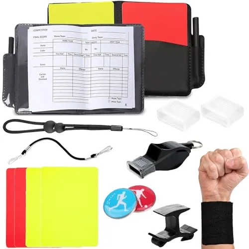 RTUOHUIN Schiedsrichter Set, Fussball Schiedsrichter Karten Set, Rote Gelbe Karte Schiedsrichter Pfeife Schiri Set mit Schlüsselband Doppelclip und Tasche Punktebuch für Fußballspiel Schulsport Sport