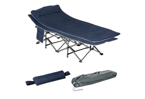 Outsunny Klappbares Campingbett mit Kopfkissen - Camping-Möbel: Faltbares Feldbett bis 150 kg belastbar, ideal für Reisen und Outdoor-Aktivitäten, inklusive Kopfstütze und praktischer Seitentasche.