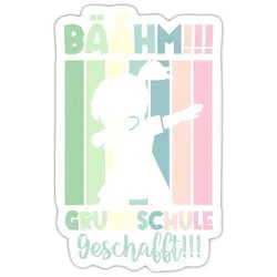 Spreadshirt Bäähm Grundschule Geschafft 2026 Pastell Sticker Aufkleber, 10 x 10 cm, Mattweiß - Weiß