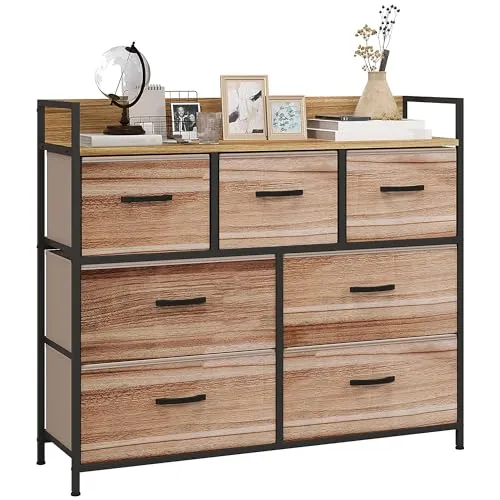 HOMCOM 7-Schubladen-Kommode 98x29x85 cm Naturschwarz