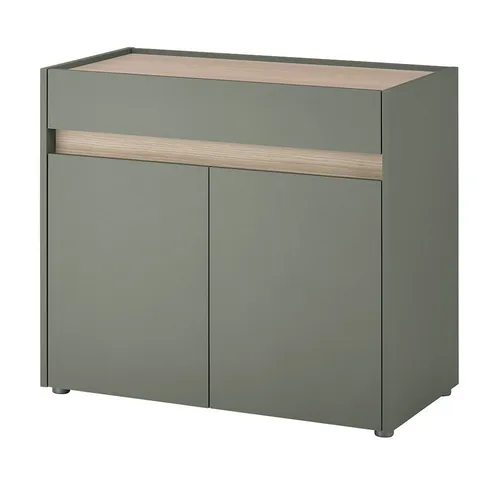 Lomadox Kommode CRISP-61, grün mit Eiche Nb., grifflos, 2 Türen & 1 Schublade, 80 cm breit