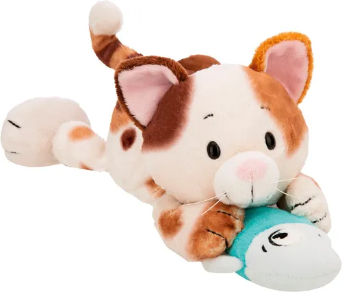 NICI Kuscheltier Glückskatze mit Fisch 30cm - Weiches Plüschtier für Katzenliebhaber - Plüsch-Spielzeug, flauschige Glückskatze mit Plüschfisch, ideal als Geschenk für Kinder und Erwachsene, umweltfreundlich aus recyceltem Material gefertigt.