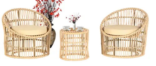 Garten Möbel Set 3tlg Sitzmöbel Garnitur Terrasse - Hochwertiges Lounge Set aus Holz und Rattan, ideal für entspannte Stunden im Freien. Inklusive zwei Sesseln und einem Couchtisch, stilvoll und modern gestaltet.