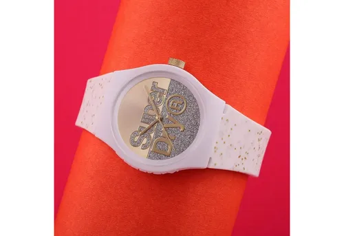 Superdry Damen Analog Quarz Uhr SYL273W - Elegante Armbanduhr für Damen mit glitzerndem Silikonarmband, 38mm Kunststoffgehäuse und 5 Bar Wasserdichtigkeit – ideal für den täglichen Gebrauch.