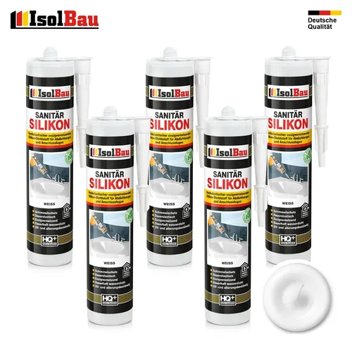 Sanitär Silikon Weiss 5 x 300 ml Sanitärsilikon Dichtstoff Bad Küche Dusche