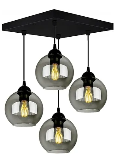 FKL DESIGN Home Deco Pendellampe - Stilvolle Hängelampe in Schwarz, Grau und Weiß - Hängeleuchte mit modernem Design, ideal für Wohnzimmer, Schlafzimmer oder Esszimmer. Mit 4 E27 Fassungen für individuelle Lichtgestaltung und dimmbar für die perfekte Atmosphäre.