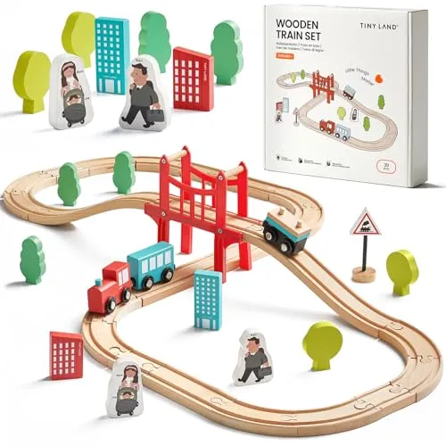 Tiny Land 39 Pcs Holzeisenbahn Set