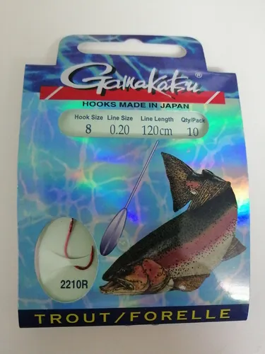 gebundene Gamakatsu Forellen Haken 2210R Gr.8 0.20 mm, 120 cm rot