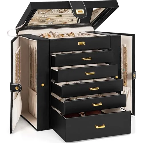 AKOZLIN Riesige Schmuckschatulle mit Spiegel – Eleganter Schmuck-Organizer für Damen