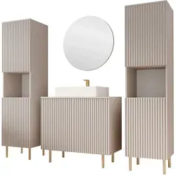 MIRJAN24 Badmöbel-Set Nubia VI mit Spiegel - Elegantes Badezimmer-Set in Cashmere, inklusive Spiegel und Waschbecken. Kompakte Maße für optimale Raumnutzung und modernes Design, ideal für Ihr Badezimmer.