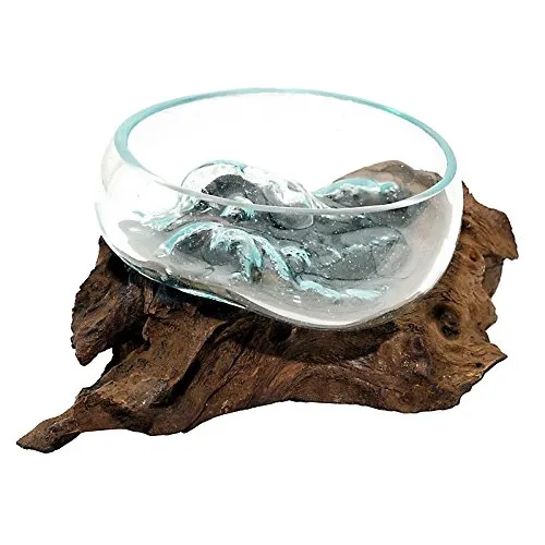 Beho Natürlich gut in Holz Glasschale auf Teak 2836 tolle Geschenkidee Durchmesser ca. 10-13 cm Wurzelholz mundgeblasen