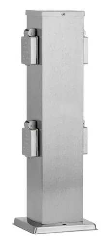 Aussensteckdose 4-fach Edelstahl IP44 - Outdoor Stromsäule - Steckdosen & Zubehör, wetterfestes Edelstahl-Design für vielseitige Nutzung im Außenbereich