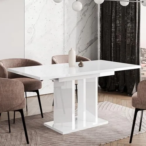 Home Collective Ausziehbarer Esstisch für 4-6 Personen | Weiß glänzend, 120-160 cm - Moderne Eleganz trifft clevere Funktionalität: Der elegante Esstisch lässt sich von 120 cm auf 160 cm erweitern und bietet Platz für 4 bis 6 Personen. Ideal für Esszimmer, Küche und Wohnzimmer!