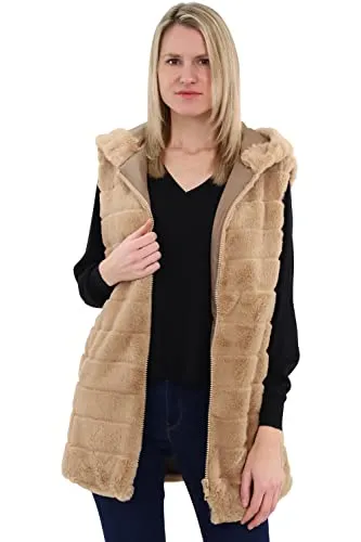 malito Damen Weste mit Kapuze | Teddyweste aus Kunstfell für jeden Anlass