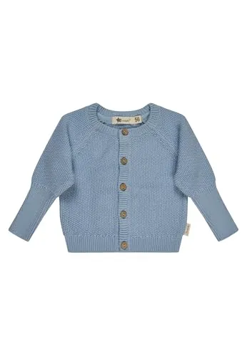 Sterntaler Strickjacke Struktur – Baby- und Kinder Strickjacke aus Baumwolle, Knopfleiste mit Kokosnussknöpfen, Mitwachsbündchen, Rundhals, Langarm, Hellblau, Größe 80