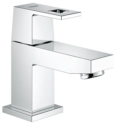 Grohe Eurocube Badarmatur - Waschtischarmatur EcoJoy WASSERSPARFUNKTION, glatter Körper chrom 23137000 Silber XS