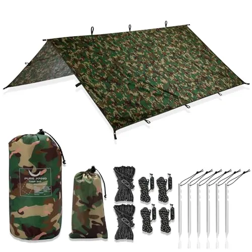 Tarp 3x3 Wasserdicht Camouflage Sonnensegel für Outdoor-Aktivitäten - Sonnensegel, wasserdicht und ideal für Camping, schützt vor Sonne und Regen in der Natur.