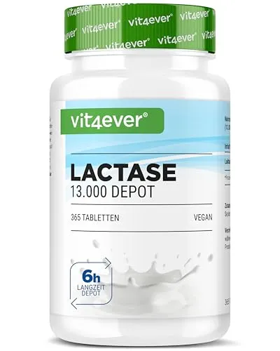 Laktase 13.000 Depot - 365 Tabletten für Laktoseintoleranz - Verdauungsenzyme: Hochdosierte Laktase-Tabletten mit Depotwirkung für eine effiziente Laktoseverdauung. Vegan und ohne unerwünschte Zusatzstoffe - genießen Sie Milchprodukte unbeschwert!