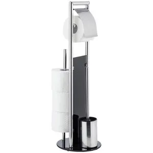 WENKO WC Garnitur Ravina – Freistehender Toilettenpapierhalter aus Edelstahl - Toilettenbürsten & -halter, elegantes Design aus hochwertigem Edelstahl, freistehend und pflegeleicht für jedes moderne Badezimmer.