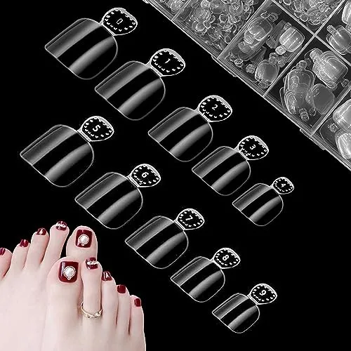 Stücke Transparente künstliche Zehennägel, Artificial Toe Nagel Tips, Fake nails, Full Cover Acryl Künstlich Fußnägel Tips, für Damen Frauen Nagelkunst DIY, 10 Größen,Klar. 500