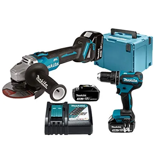 Makita DLX 2334 J Akku Kombo Kit 18 V - Sonstiges Elektrowerkzeug mit leistungsstarkem DHP 485 und DGA 504, inklusive 3 Akkus und Ladegerät – ideal für vielseitige Anwendungen in Werkstatt und Zuhause.